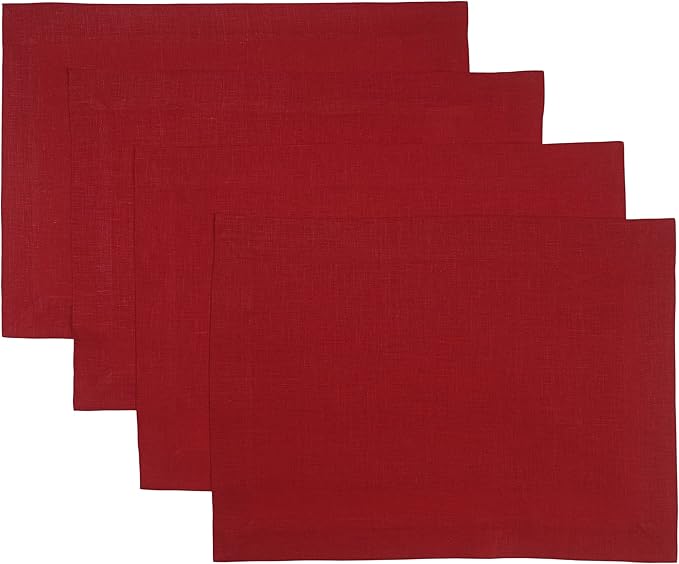 D'Moksha Homes Linen Red Placemats Set of 4-100% Pure Linen Placemats 14 x 19 Inch for Summer - Handcrafted and Machine Washable