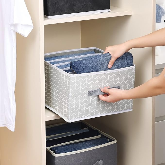 Clothes Organizers and Storage - Fabric Jeans Organizer with Handles, Foldable Drawer Dividers for Clothes, Closet Shelf Organizer for Shirts, Bra, Sweater, Scarf, 4 Pack, Arrow