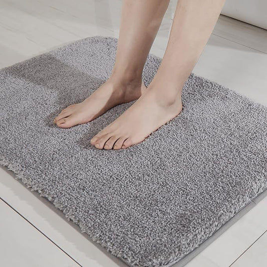 COSY HOMEER Extra Thick Bath Rugs for Bathroom - Anti-Slip Bath Mats Soft Plush Yarn Shaggy 100% Strong Mirco Polyeste Mat Living Room Bedroom Mat Floor Water Absorbent(Grey,16x24 - Inches)