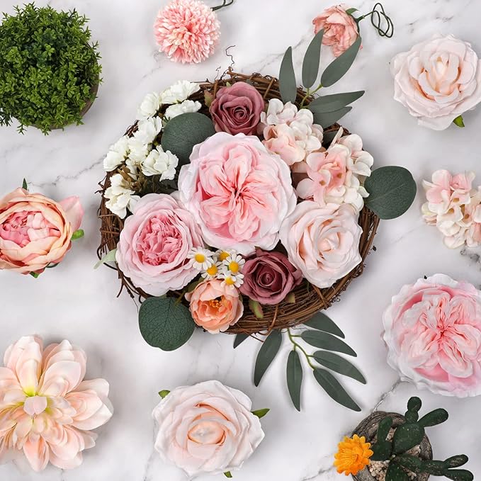 AmyHomie Pink Artificial Flowers Combo Silk Mix Peony Rose Hydrangea Daisy Fake Flowers w/Stem for DIY Wedding Bouquets Centerpieces Arrangements Table Decor Party Bridal Baby Shower Home Decor