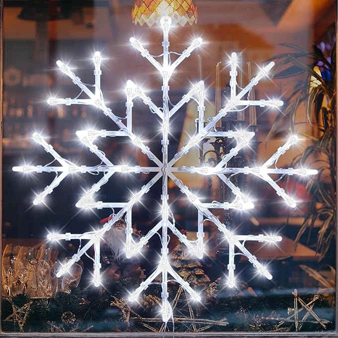 16“ Christmas Window Silhouette Lights Decorations - 4 Pack Colour Lighted Christmas Tree & Snowflake & Snowman & Santa for Holiday Indoor and Outdoor Wall Door Window Decorate