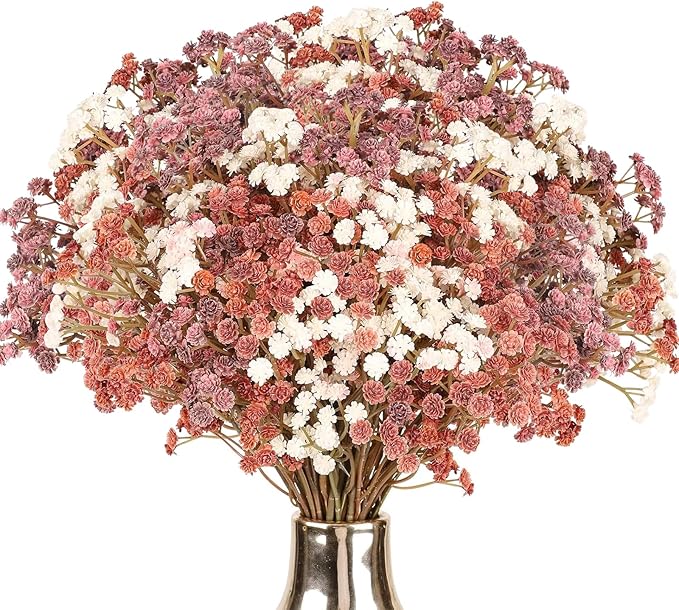 N&T NIETING Babys Breath Artificial Flowers Bulk, 24Pcs Fake Gypsophila Bouquet Flowers Real Touch Faux Babies Breath Arrangement for Wedding Floral Party Centerpieces Vase Decoration, Fall Orange