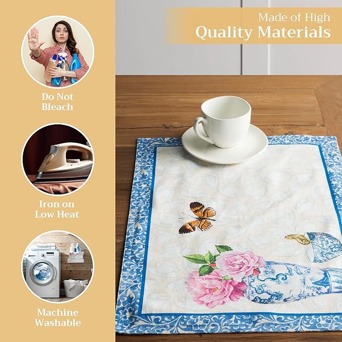 Maison d' Hermine Placemats Set of 4 100% Cotton Washable Cloth Place Mats, Reusable Table Mats for Kitchen Dining Decoration, Party, Wedding, Restaurant Spring/Summer (Canton, 13" x 19")