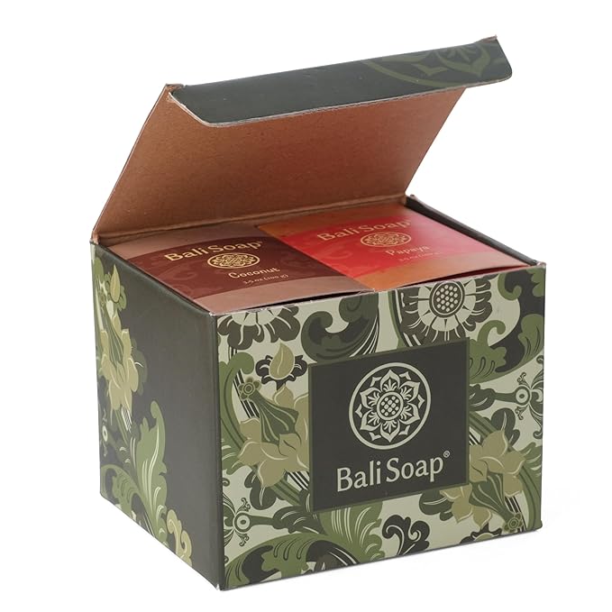Bali Soap - Green Collection - Natural Bar Gift Set, Face Soap or Body, 6 pc Variety Soap Pack (Coconut, Papaya, Vanilla, Lemongrass, Jasmine, Ylang-Ylang) 3.5 Oz each