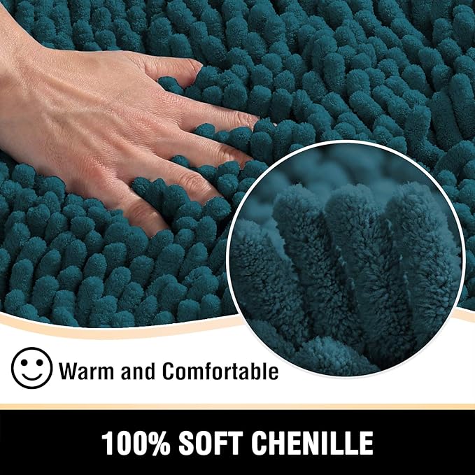 H.VERSAILTEX Bath Mats - Luxury Chenille Non Slip Bathroom Rugs, Extra Soft, Absorbent, Shaggy, Washable, Fast Dry 2 Piece (Dark Teal, 24" x 36"/20" x 32")