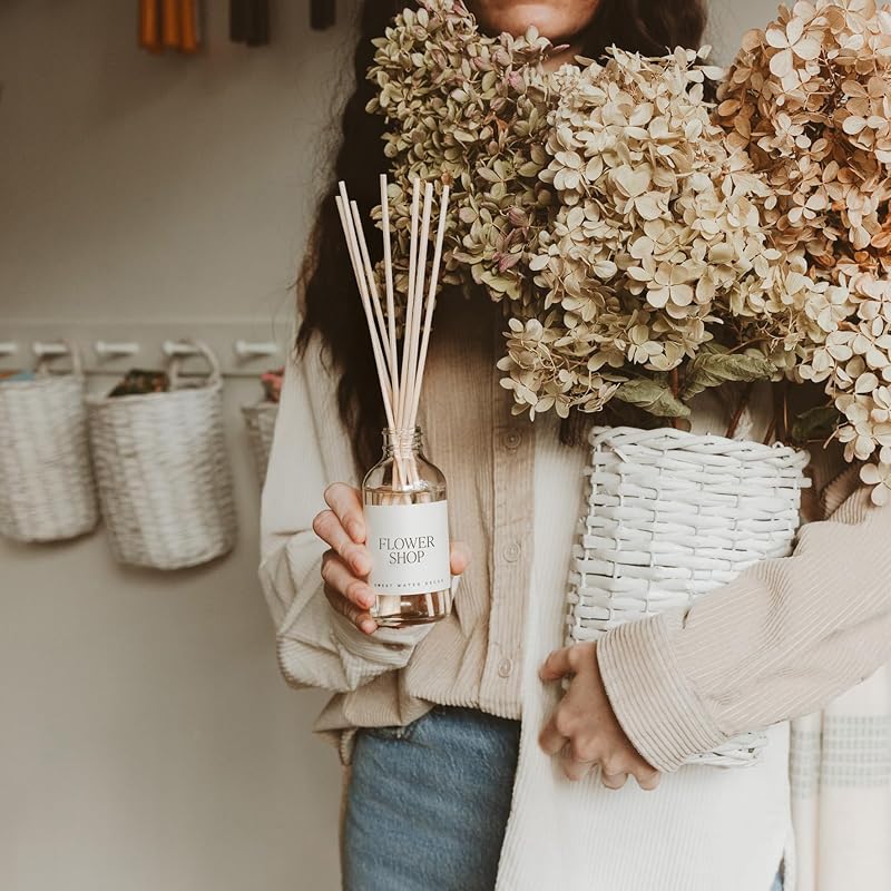 Sweet Water Decor Reed Diffusers for Home - Reed Diffuser for Bathroom with Pink Peppercorn Scent - Reed Oil Diffuser Non Toxic & Cruelty Free Jasmine Bergamot & Rose Scented - Flower Shop 3.5oz