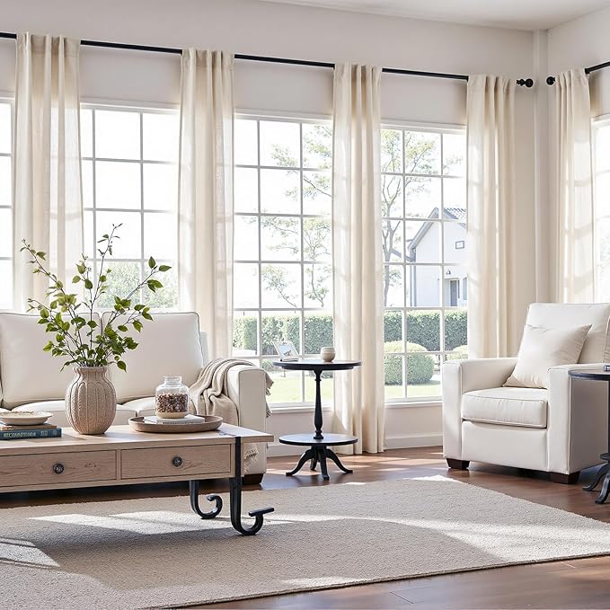 jinchan Floor to Ceiling Linen Blend Curtains 108 inch Extra Long 2 Panels for Bedroom Living Room, Light Filtering 38 inch Wide Farmhouse Drapes with Rod Pocket Back Tab(38W x 108L, Ecru)