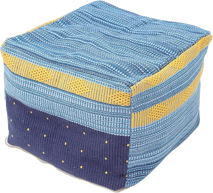VOSAREA Square Pouf Ottoman Cover - Boho Linen Cushion Decorative Unstuffed Thick Cotton Linen Tatami Buttocks Cushion (Sky-Blue)