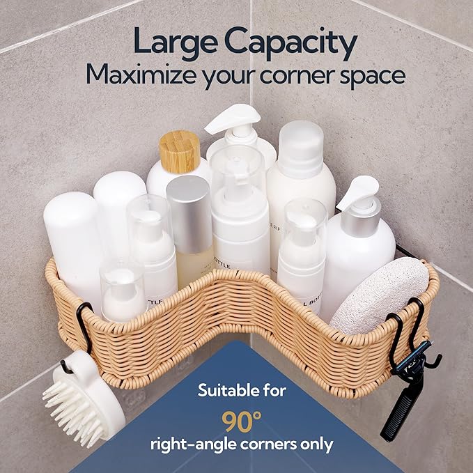 GRANNY SAYS Corner Shower Caddy, 2 Pack Rustproof Corner Shelves, Wicker Shower Organizers and Storage, Inside Shower Shelf for Home Decor