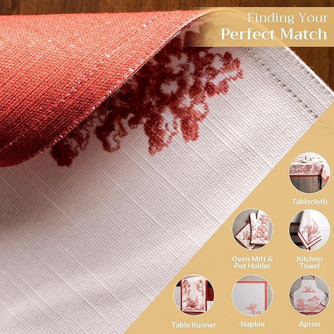 Maison d' Hermine Placemats Set of 4 100% Cotton Washable Cloth Place Mats, Reusable Table Mats for Kitchen Dining Decoration, Party, Wedding, Restaurant (Holy Jouy - Red, 13" x 19")