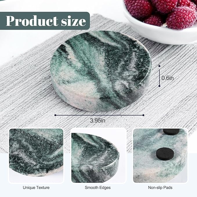 Koville Luxury Stone Jewelry Dish, Small Round Trinket Tray for Ring Necklace Earring, 4" Decorative Dish, Aesthetic Home Table Decor, Natural Stone Soap Dish for Bathroom Kitchen(Green)