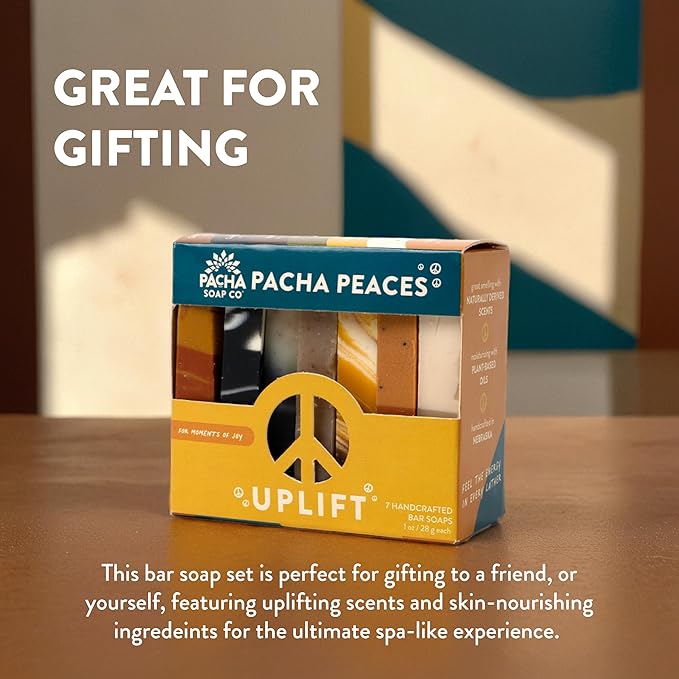 Pacha Peaces Bar Soap Uplift 2 Pack | Premium, Handcrafted, Hydrating | Natural Face Wash, Hand Cleanser, Body Wash | Soothing Essential Oils, 4 oz