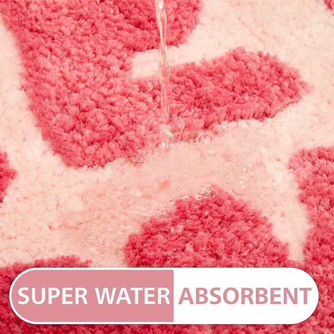 Irregular Shaped Get Naked Bath Mat Pink - Fun Bath mat, Small Preppy Bathroom Decor, Funny Aesthetic Bathroom Rugs for Apartmen Decor, Non-Slip Hot Pink Bath Rugs for Girls 31" x 18"