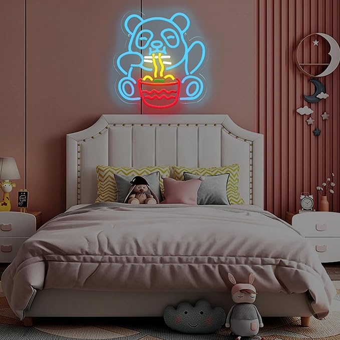 Panda Eating Noodles Neon Sign Panda Ramen Sign for Room Wall Decor Dimmable LED Neon Light for Bar Restaurant Music Concert Man Cave Game Room Wall Art 11.6"×12.4"