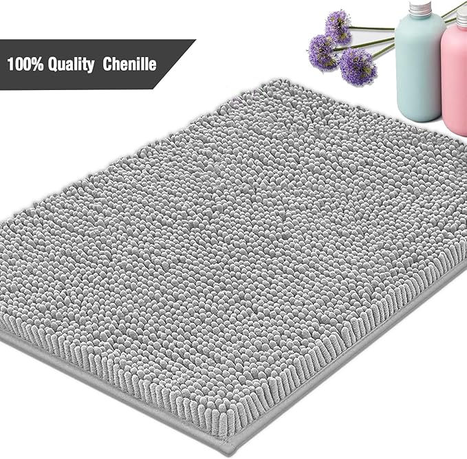 Bathroom Rugs Mat 56x24 Non Slip Chenille Bath Mats Bath Rugs for Bathroom Shower Gray