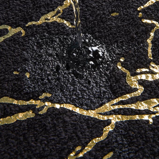 QJHOMO Marble Bathroom Runner Rug Gold Decor Long Bathroom Rugs Black Bath Mat Non Slip Super Absorbent Bathmat Machine Washable Floor Carpet for Tub, Shower, Bedroom (24x48 inch)