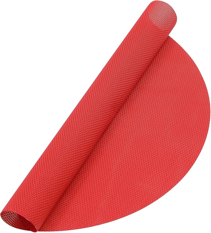 SHACOS Large Size Wedge Shape Placemats with Centerpiece Round Mat Set of 5 Round Table Place Mats Washable Dining Table Placemats Reversible, Red
