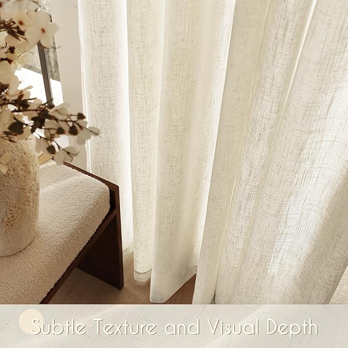 Faux Linen Beige Curtains 90 inches Long for Living Room Rustic Farmhouse Linen Drapes Semi Sheer Burlap Textured Canvas Cloth Curtain Panels Set of 2 Kahki Tan Colored