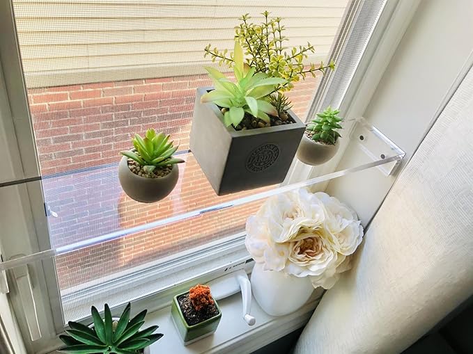 DistinctAndUnique Elegant and Sophisticated Floating Window Shelf (20", Single Shelf) - Crystal Clear Recessed Durable Strong Acrylic Trinket, Plants, Succulents Indoor Collection Display Stand