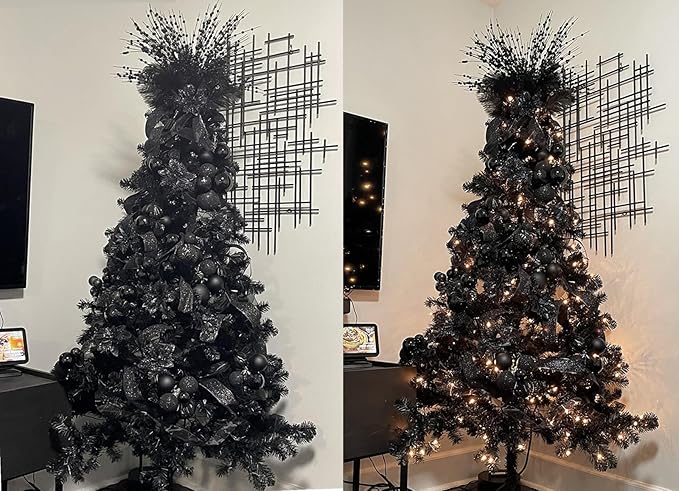 CATTREE Artificial Glitter Berry Stem Decorative, Fake Glitter Sticks Bead Pick Stems for Halloween Christmas Glittery Twigs Xmas Tree Wreath Crafts Vase Filler Home DIY Decor - 17 Inch Black 10 Pack