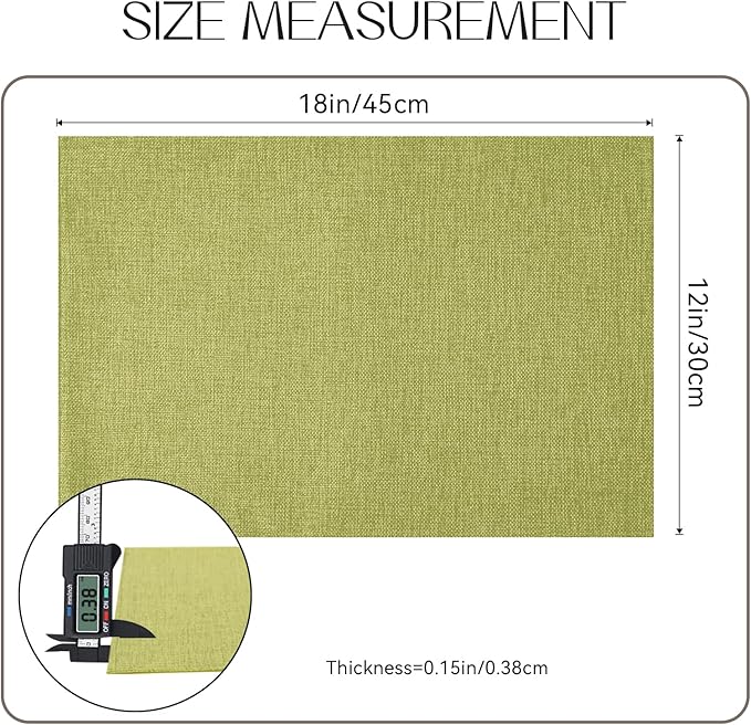 Romanstile Cloth Placemats Set of 6-12 x 18 Inch, Heat Resistant Double Layered Thickened Burlap Place Mats, Washable Faux Linen Farmhouse Table Mats for Kitchen/Dining/Party/Outdoor, Green