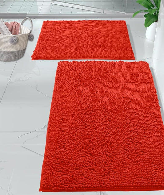LuxUrux Coral Bathroom Rugs 2 Piece Set-Extra-Soft Plush Bath mat Bathroom Rugs,1/'' Chenille Microfiber Material, Super Absorbent (30" x 20" Plus 23" x 15", Coral)