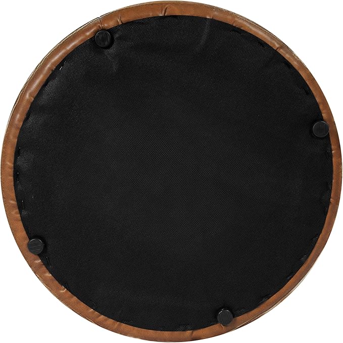 HomePop Upholstered Faux Leather Round Ottoman Home Décor|Foot Rest Ottoman- Carmel Brown