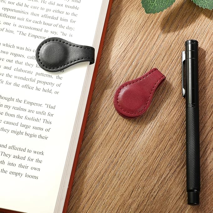 2 Pcs Leather Magnet Bookmark Retro Book Page Holder Vintage Page Marker Clip Handmade Cute Reading Accessories for Women Bookworm Book Lovers Reader Gift(Black+red)