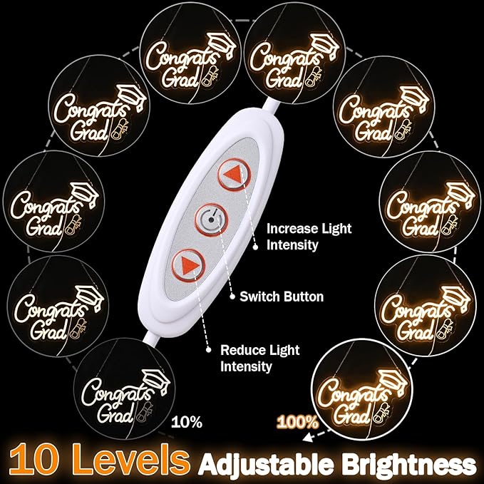 FRAMICS Congrats Grad Neon Sign-10 Adjustable Brightness 2025 Graduation Decorations Lighted Congrats Grad Sign with 9.8 FT USB Power Cord Warm White LED Graduation Sign for Wall Decor Party Backdrop