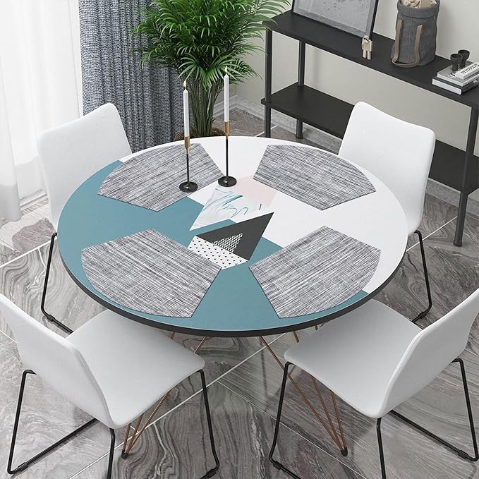 SHACOS Wedge Placemats Set of 4 Small Round Table Placemats Woven Vinyl Place Mats Non Slip Round Table Mats Wipe Clean, Gray White