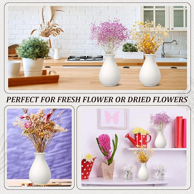 Tioncy 15 Pack White Ceramic Bud Vases Bulk 3.9 Inch Boho Small Flower Ceramic Vases for Centerpieces for Dry Flowers Pampas Garss Home Wedding Table Decor(Classic)