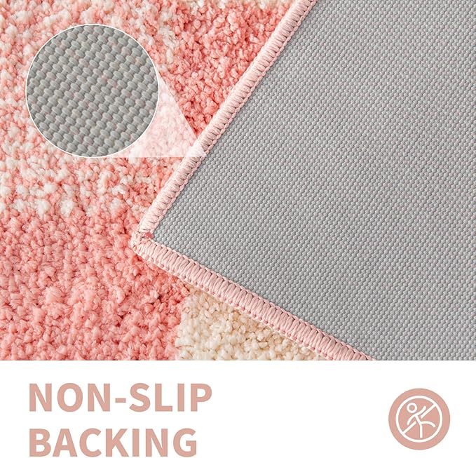 CozeCube Pink Checkered Bath mats Non Slip, Fluffy Absorbent Microfiber Runner Bath mat Washable, Aesthetic Bathroom Rugs, Long Bath mat for Bathroom Floor, 59"X24"