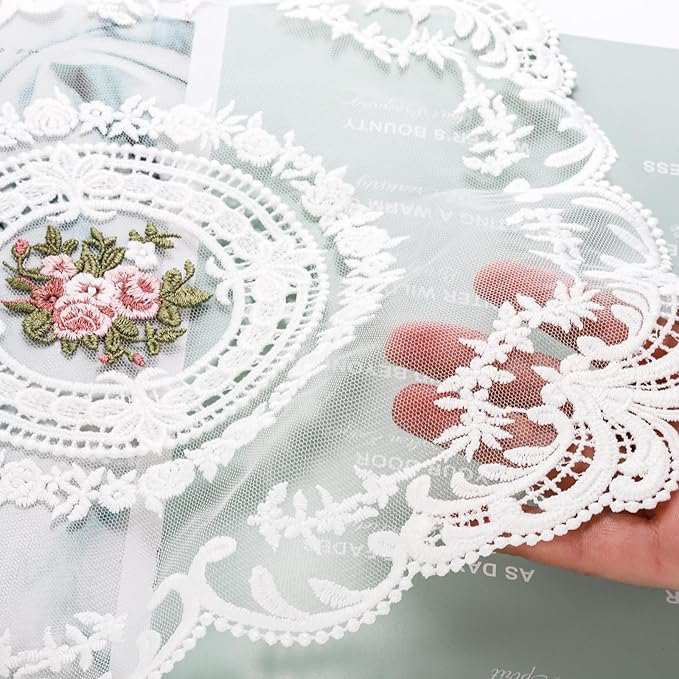 AVLA 6 Pack Lace Placemats, Retro French Style Cup Mat, Embroidered Dinning Table Place Mats, Fashionable Flower Vintage Crochet Lunchmat Doilies, Square Hollow Vase Mat for Home Wedding Decoration