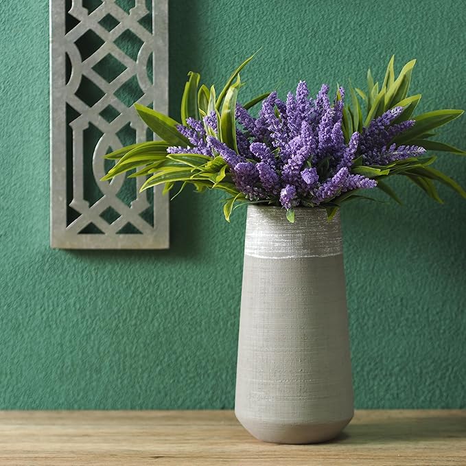 Hosley Set of 2 Ceramic Vases 10-Inch High Grey Mixed Color Modern Home Decor Accent for Stylish Interior Design and Floral Arrangements