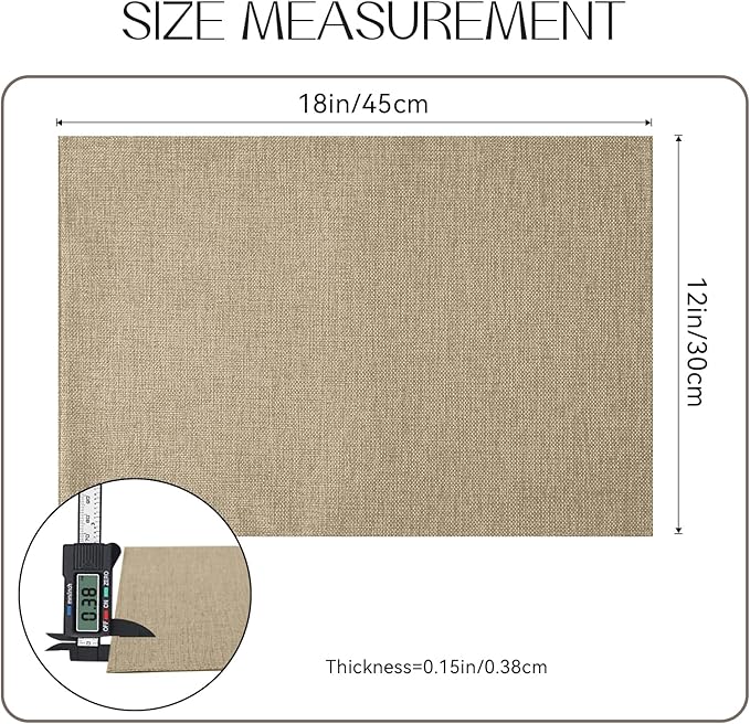 Romanstile Cloth Placemats Set of 4-12 x 18 Inch, Heat Resistant Double Layered Thickened Burlap Place Mats, Washable Faux Linen Farmhouse Table Mats for Kitchen/Dining/Party/Outdoor, Khaki