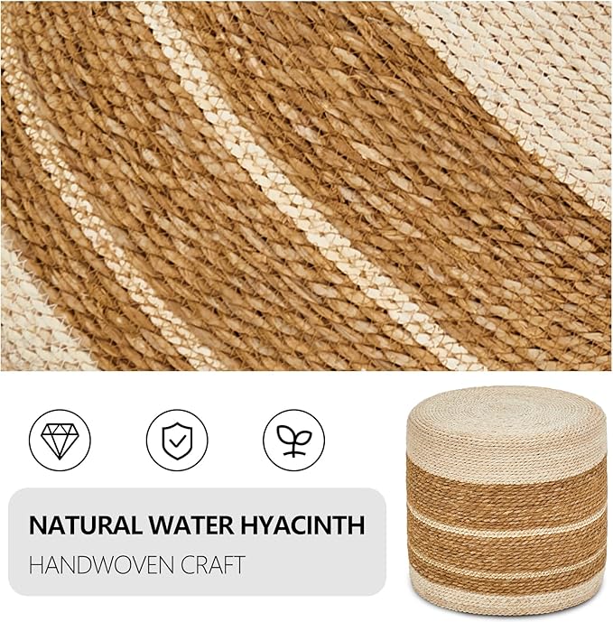 Cplxroc Ottoman Poof, Natural Seagrass Poufs, Hand Weave Round Footstool, Pouffe Accent Chair, Home Decorative Seat, Boho Deco Floor Chair for Living Room, Bedroom (18inch 68LG)