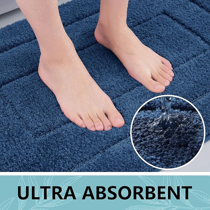 Buganda Bathroom Rugs, 36" x 24", Soft and Absorbent Microfiber Bath Rugs, Non-Slip Shaggy Shower Carpet, Machine Wash Dry Bath Mats for Bathroom Floor, Tub and Shower, Navy