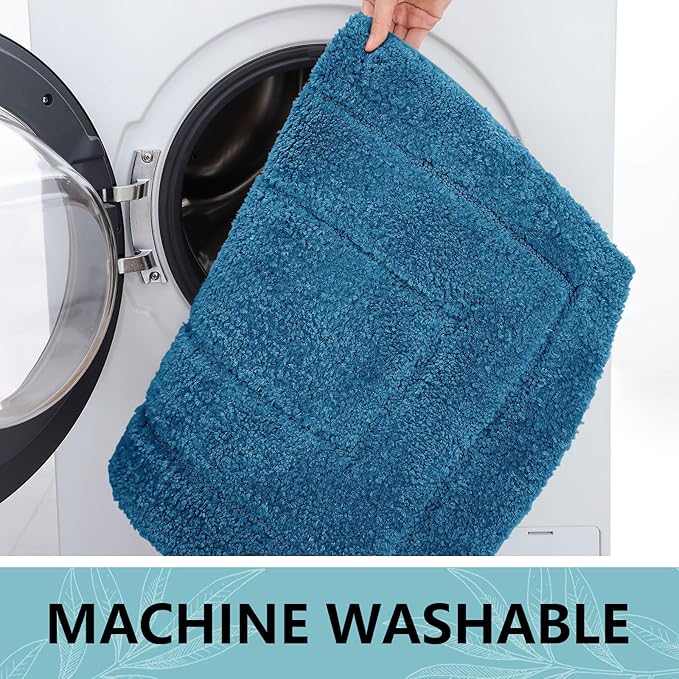 Buganda Bathroom Rugs, 24" x 16", Soft and Absorbent Microfiber Bath Rugs, Non-Slip Shaggy Shower Carpet, Machine Wash Dry Bath Mats for Bathroom Floor, Tub and Shower, Peacock Blue