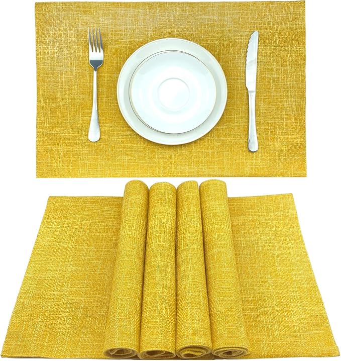 Weabetfu Cloth Placemats Set of 4 Heat Resistant Dining Table Placemmats Cotton Linen Machine Washable Kitchen Table Mats Wrinkle Free Thick Fabric Place Mat,Easy to Clean,13"x19"