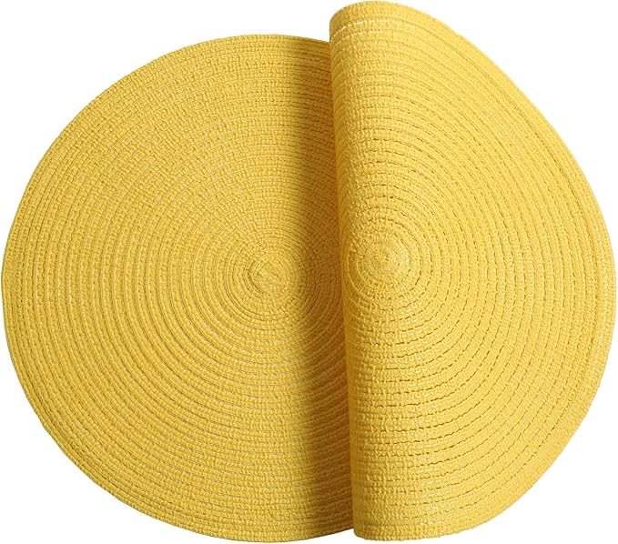 SHACOS Round Braided Placemats Set of 4 Washable Kitchen Table Placemats for Home Wedding Party (Yellow, 4)