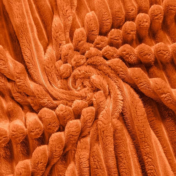 Bnuitland Burnt Orange Flannel Throw Blanket,300GSM Super Soft Fleece Stripe Pattern Sofa Blanket for Adults and Kids, Lightweight Cozy Bed Throw for Home Decor All Season