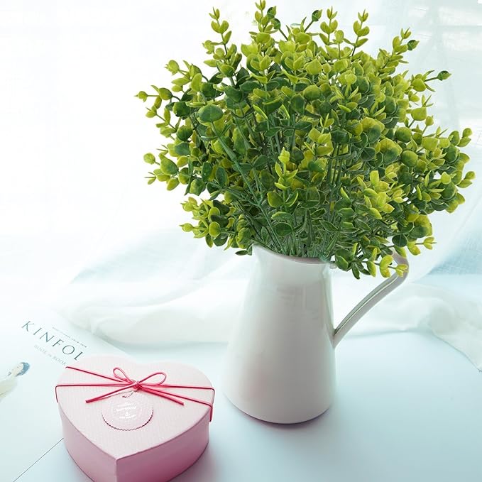 CATTREE Artificial Shrubs Bushes, Plastic Eucalyptus Leaves Fake Green Plants Wedding Indoor Outdoor Home Garden Verandah Kitchen Office Table Centerpieces Arrangements Christmas Decoration 4 pcs