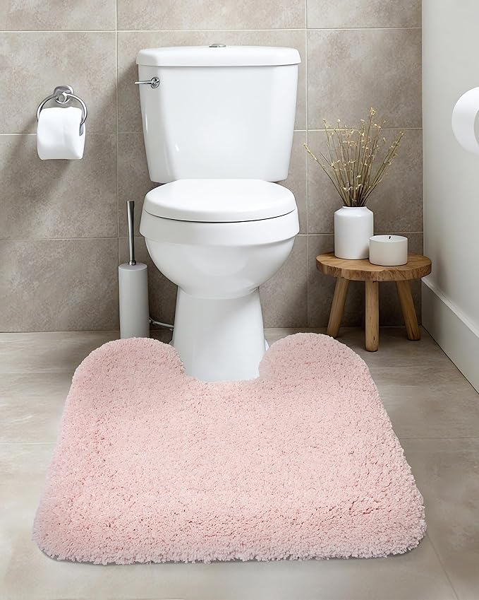 ILANGO Pink Toilet Rugs U Shaped 22" × 24" Non Slip & Super Absorbent Extra Thick Soft, Washable Bath Mats for Bathroom Floor, Microfiber Plush Shaggy Contour Bath Rugs for Toilet,Dry Quick