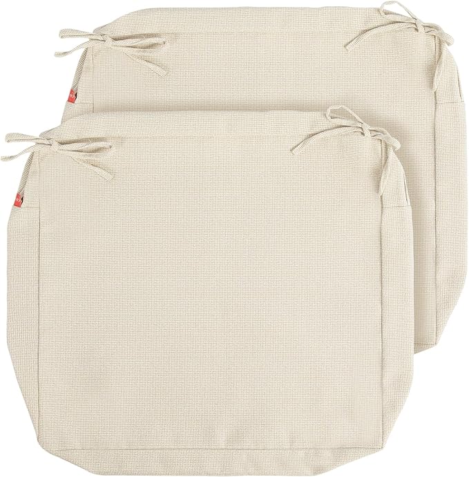 Patio Cushion Covers with Ties, 2 Pack, Outdoor Water Resistant Deep Seat Chair Cushion Slipcover 22x20x4 Inch for Garden Couch Sofa (Replacement Cover Only)-Cream
