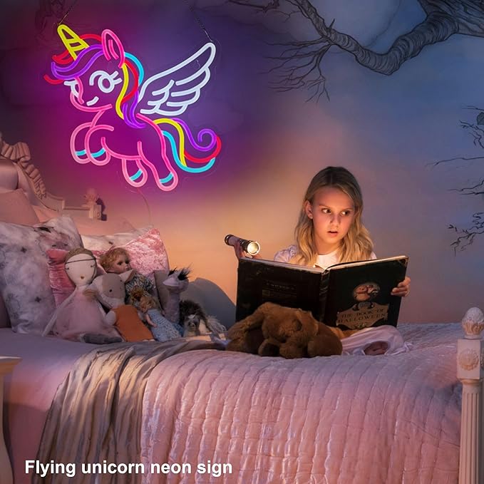 Unicorn Neon Sign for Wall Decor Pink Flying Unicorn LED Light USB Powered Dimmable with Hanging Chain Gifts for Girls Kids Decoration for Bedroom Party