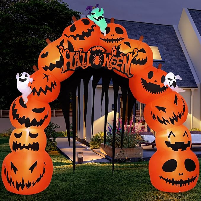 MGparty 10FT Halloween Inflatables Pumpkin Archway with LED Built-in Halloween Yard Decoration Blow Up Inflatable for Outdoor Indoor Garden Lawn (10Ft Pumpkin Archway)