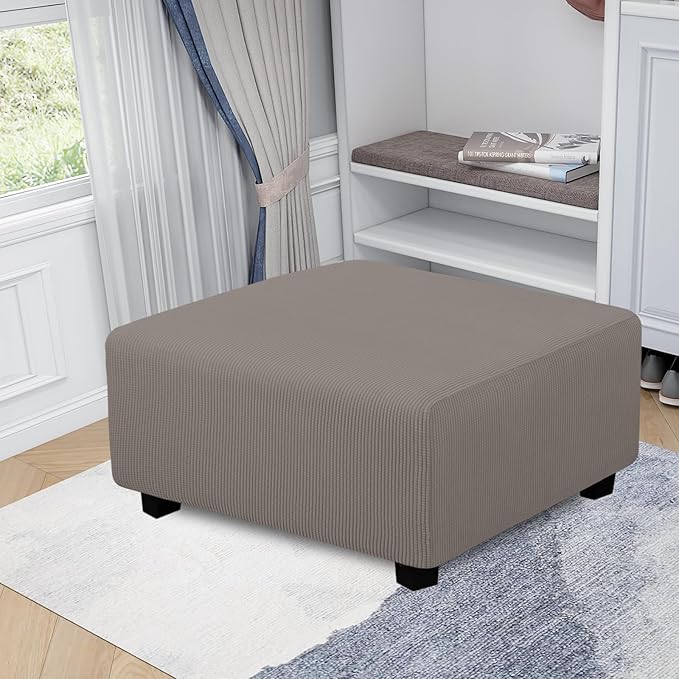 Easy-Going Stretch Square Ottoman Cover 40x40x15 inch Folding Storage Stool Furniture Protector Soft Rectangle slipcover with Elastic Bottom Taupe