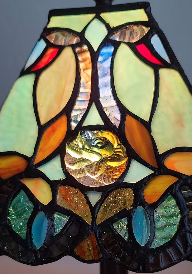 Tiffany Style Mini Accent Lamp 15" Tall Stained Glass Blue Green Vintage Antique Light Décor Living Room Bedroom Handmade Gift AM253TL08B Amora Lighting
