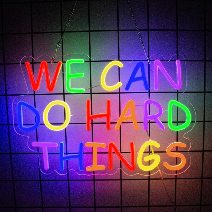 Goneons We Can Do Hard Things Dimmable Colorful Neon Light Sign for Wall Decor,USB Powered LED Neon Sign for Kids Wall Art Classroom Bedroom Living Room Birthday Game Room School Decor
