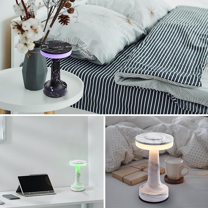 O’Bright Portable LED Table Lamp with Touch Sensor, RGB Light, Dimmable, Rechargeable Battery, Night Light for Kids Nursery, Nightstand Lamp, Bedside Lamp, Black Marble